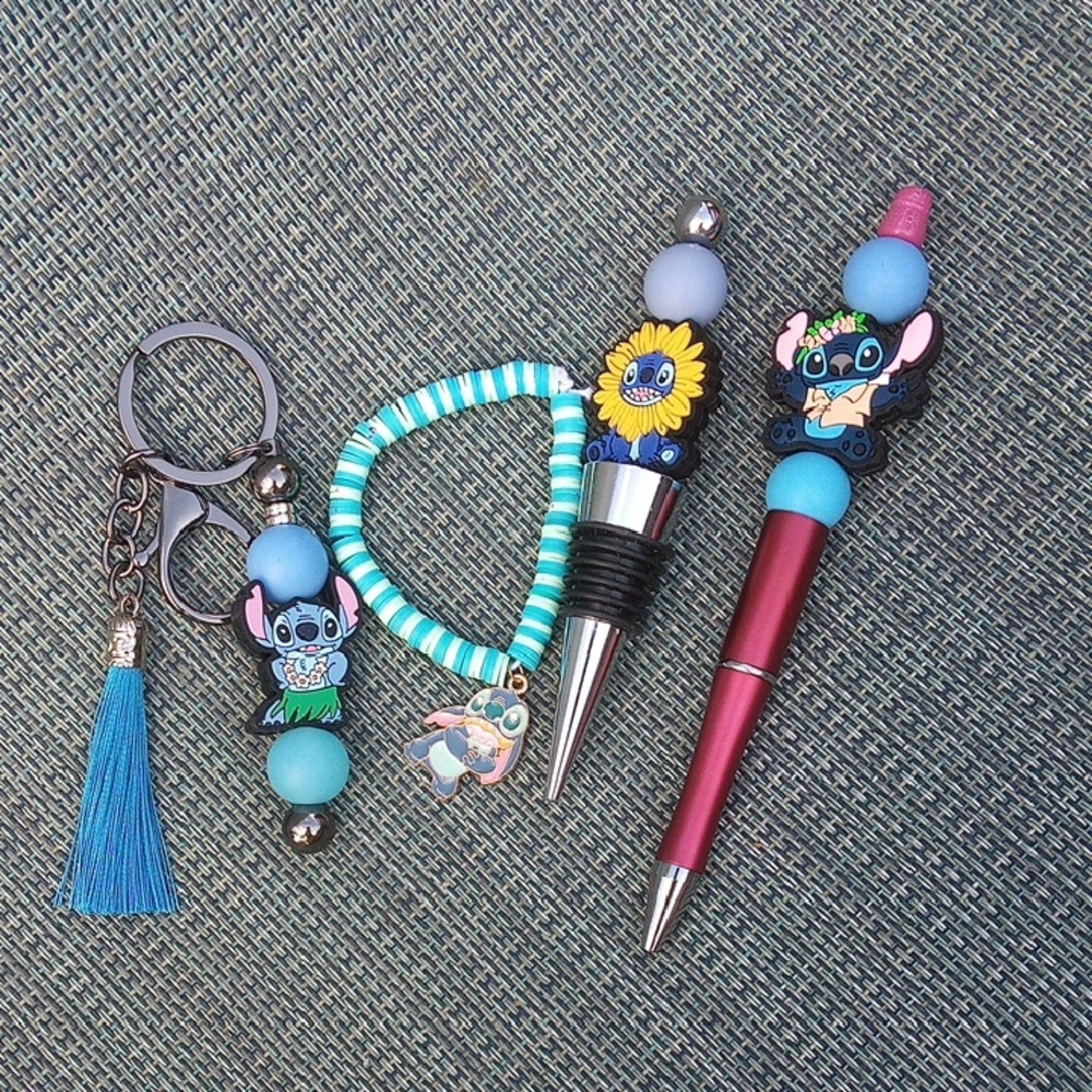 Homemade Stitch Keychain, Pen, Wine Opener, And Bracelet